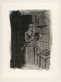 Artist: Heyes, Ken. | Title: (Man with umbrella reading a book). | Date: 1984 | Technique: photocopy