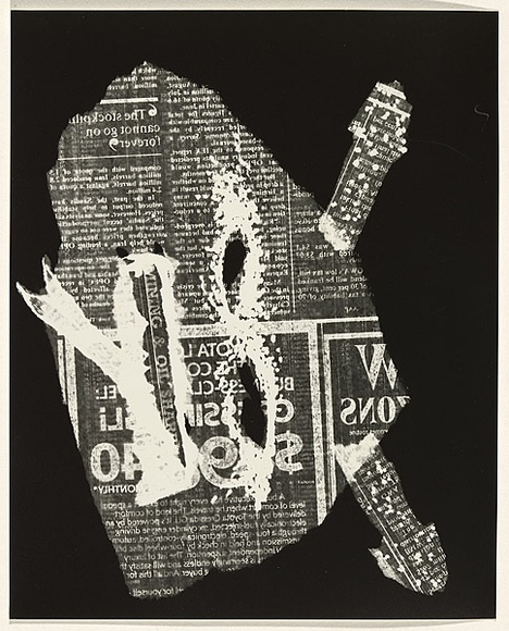 Title: b'not titled [newspaper creature with antennae]' | Date: c.1993 | Technique: b'clich\xc3\xa9-verre, printed in black, from hand-drawn negative'