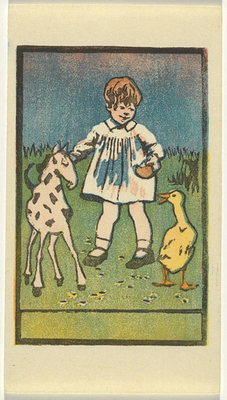 Artist: b'Allport, C.L.' | Title: b'Boy with animals.' | Date: c.1928 | Technique: b'linocut, printed in colour, from multiple blocks'