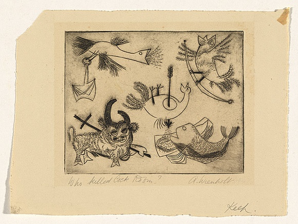 Artist: b'Wienholt, Anne.' | Title: b'Who killed Cock Robin?' | Technique: b'engraving, printed in black ink, from one copper plate'