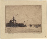Artist: Walker, F. Sidney. | Title: The bridge cranes | Date: 1927 | Technique: etching, printed in speia ink, from one plate