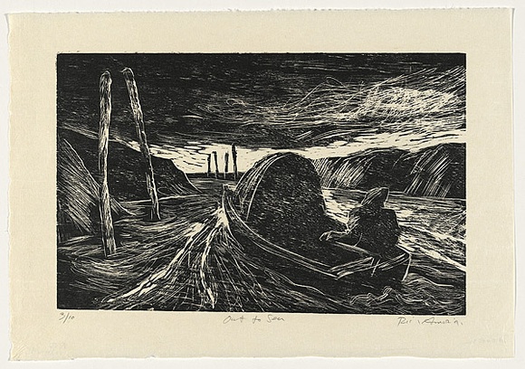 Artist: b'AMOR, Rick' | Title: b'Out to sea.' | Date: 1991 | Technique: b'woodcut, printed in black ink, from one block'