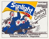 Artist: b'EARTHWORKS POSTER COLLECTIVE' | Title: b'Sunlight Soapbox Circus!' | Date: 1977 | Technique: b'screenprint, printed in colour, from four stencils'