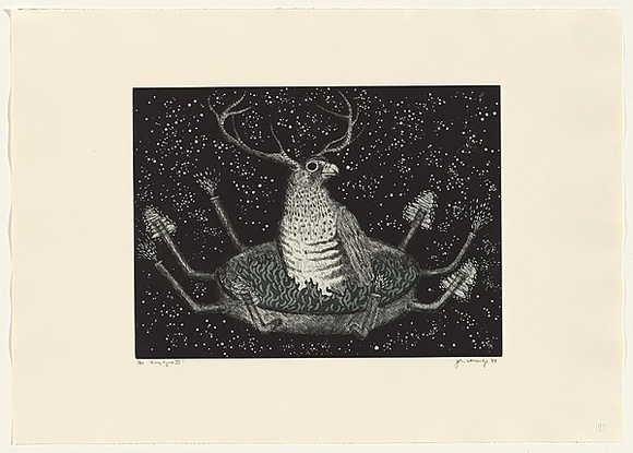 Artist: b'LETHBRIDGE, John' | Title: b'Ring cycle IV' | Date: 1988 | Technique: b'etching and aquatint, printed in black ink, from one plate'