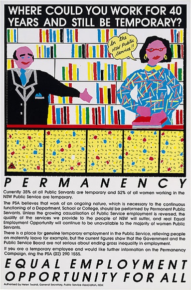 Artist: b'REDBACK GRAPHIX' | Title: b'Permanency.' | Date: 1986 | Technique: b'offset-lithograph, printed in colour, from multiple plates'