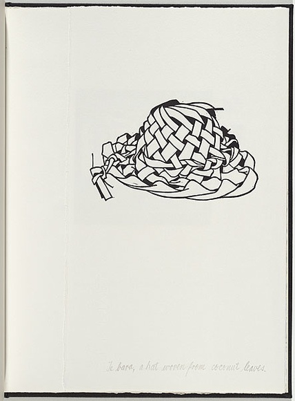 Artist: b'White, Robin.' | Title: b'Not titled (a hat woven from coconut leaves).' | Date: 1985 | Technique: b'woodcut, printed in black ink, from one block'