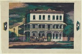Artist: b'Jack, Kenneth.' | Title: b'Macedonia House, Lancefield' | Date: 1954 | Technique: b'linocut, printed in black ink, from one block' | Copyright: b'\xc2\xa9 Kenneth Jack. Licensed by VISCOPY, Australia'