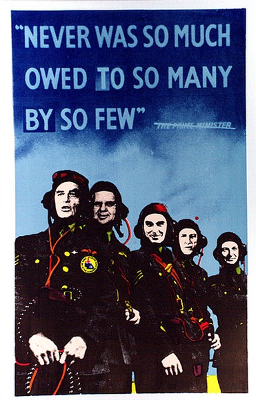 Artist: b'Swan, James.' | Title: b'Never was so much owed to so many by so few' | Date: 1981 | Technique: b'screenprint, printed in colour, from multiple stencils'