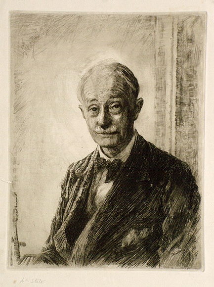 Artist: b'Bull, Norma C.' | Title: b'John Masefield.' | Date: 1934 | Technique: b'etching, aquatint and burnishing, printed in black ink, from one plate'