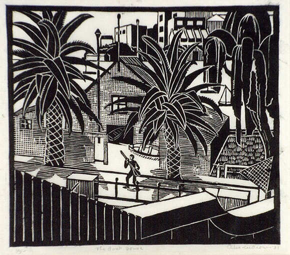 Artist: b'Allan, Ailsa [1].' | Title: b'The boat house.' | Date: 1931 | Technique: b'linocut, printed in black ink, from one block'