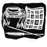 Artist: TUNGUTALUM, Bede | Title: Tiwi artefacts | Date: 1988 | Technique: lithograph, printed in black ink, from one stone [or plate]