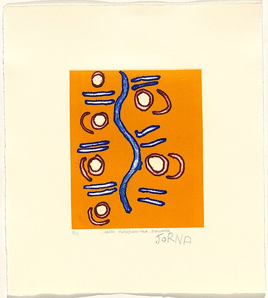 Artist: b'Nelson, Jorna Napurrurla.' | Title: b'ngapa kurnjuwu-rla jukurrpa' | Date: 2003 | Technique: b'etching, printed in colour, from one zinc plate'