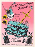 Artist: b'Callaghan, Mary.' | Title: b'Hot Crusifixon Dance. XL Capris + Scarlet.' | Date: 1979 | Technique: b'screenprint, printed in colour, from four stencils'