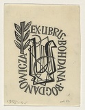 Artist: Groblicka, Lidia. | Title: Bookplate: Bohdana Bogdanowicza | Date: 1955-56 | Technique: woodcut, printed in black ink, from one block