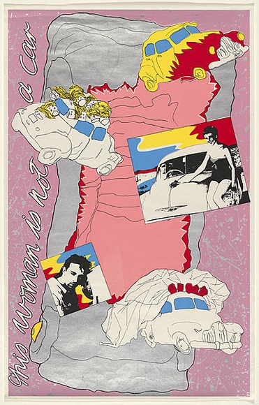 Artist: b'EARTHWORKS POSTER COLLECTIVE' | Title: b'This woman is not a car' | Date: 1981 | Technique: b'screenprint, printed in colour, from seven stencils'