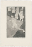 Artist: b'WALKER, Murray' | Title: b'Running girl being watched.' | Date: 1973 | Technique: b'etching and aquatint, printed in black ink, from one plate'