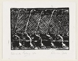 Artist: b'Box, Chris' | Title: b'Years as trolleys' | Date: 1999 | Technique: b'linocut, printed in black ink, from one block'