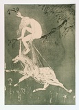 Artist: BOYD, Arthur | Title: The lady betrays the unicorn. | Date: 1973-74 | Technique: etching and aquatint, printed in green/buff ink, from one plate | Copyright: Reproduced with permission of Bundanon Trust