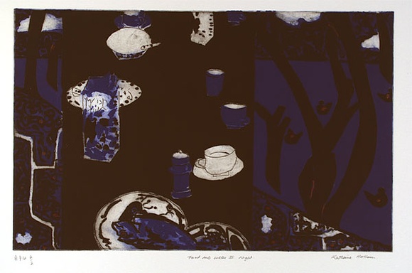 Artist: b'Hattam, Katherine.' | Title: b'Food and water II night' | Date: 1998, September | Technique: b'etching and aquatint, printed in colour, from multiple plates; handcoloured'