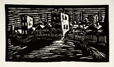 Artist: b'Carter, Maurie.' | Title: b'(Our street).' | Date: 1949 | Technique: b'linocut, printed in black ink, from one block'