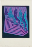 Artist: b'WALKER, Murray' | Title: b'Five figures on sliding chairs.' | Date: 1969 | Technique: b'linocut, printed in colour, from multiple blocks'