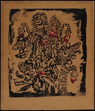 Artist: PRESTON, Margaret | Title: Native flowers | Date: 1946 | Technique: screenprint, printed in black ink, from one stencil; hand-coloured in red goauche | Copyright: © Margaret Preston. Licensed by VISCOPY, Australia
