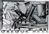 Artist: ARNOLD, Raymond | Title: Gregor Bell works on tin, Chameleon Gallery, Hobart. | Date: 1985 | Technique: screenprint, printed in colour, from three stencils