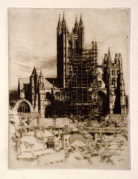 Artist: b'Menpes, Mortimer.' | Title: b'(Scaffolding on a cathedral)' | Technique: b'etching and drypoint, printed in brown ink, from one plate'