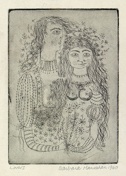 Artist: b'HANRAHAN, Barbara' | Title: b'Lovers' | Date: 1960 | Technique: b'etching, printed in black ink, from one plate'