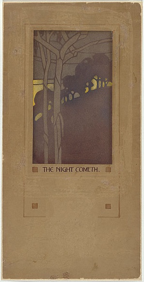 Artist: b'Herbert, Harold.' | Title: b'The night cometh [decorative backing for calendar].' | Date: c.1917 | Technique: b'stencil, printed in colour, from one paper stencil; watercolour and pencil additions'