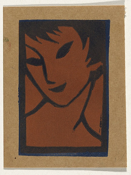 Artist: b'Bell, George..' | Title: b(Girl's head). | Technique: b'linocut, printed in colour, from multiple blocks'