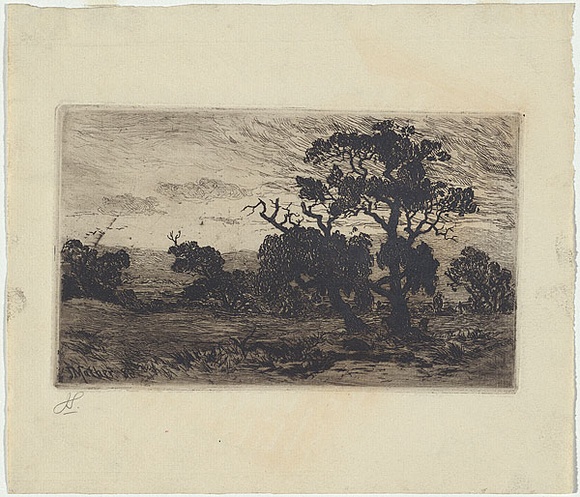 Artist: b'Abrahams, Louis.' | Title: b'Landscape.' | Date: 1886 | Technique: b'etching, printed in warm black ink with plate-tone, from one plate'