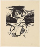 Title: b'not titled [abstracted figure, sitting and screaming]' | Date: c.1970 | Technique: b'lithograph, printed in black ink, from one stone'