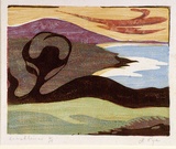 Artist: Pye, Mabel. | Title: Coastline | Date: c.1935 | Technique: linocut, printed in colour, from multiple blocks
