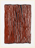 Artist: WARLAPINNI, Freda | Title: Red and white vertical stripes, running the full image on a black background | Date: 1999, 24 November | Technique: screenprint, printed in colout, from multiple stencils