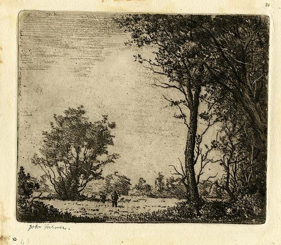 Artist: b'Farmer, John.' | Title: b'Landscape with figures.' | Date: c.1960 | Technique: b'etching, softground etching, printed in black ink with plate-tone, from one plate'