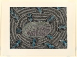 Artist: GELA, Anne | Title: Koedal: crocodile hatching | Date: 1993 | Technique: linocut, printed in black ink, from one block; hand-coloured
