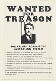 Artist: b'Dorczak, Stasiu.' | Title: b'Wanted for treason FOR CRIMES AGAINST THE AUSTRALIAN PEOPLE!.' | Date: 1980 | Technique: b'screenprint' | Copyright: b'\xc2\xa9 Stasiu Dorczak'