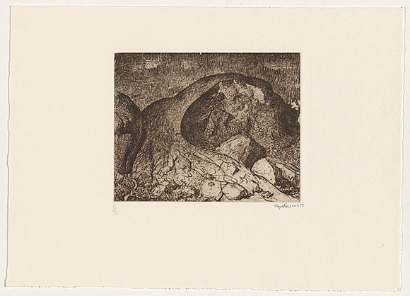 Artist: Rees, Lloyd. | Title: The Great Rock | Date: 1977 | Technique: softground-etching, printed in brown ink, from one plate | Copyright: © Alan and Jancis Rees