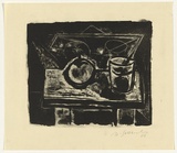 Artist: b'SELLBACH, Udo' | Title: b'(An apple and glass on a table)' | Date: 1952 | Technique: b'lithograph, printed in black ink, from one stone [or plate]'