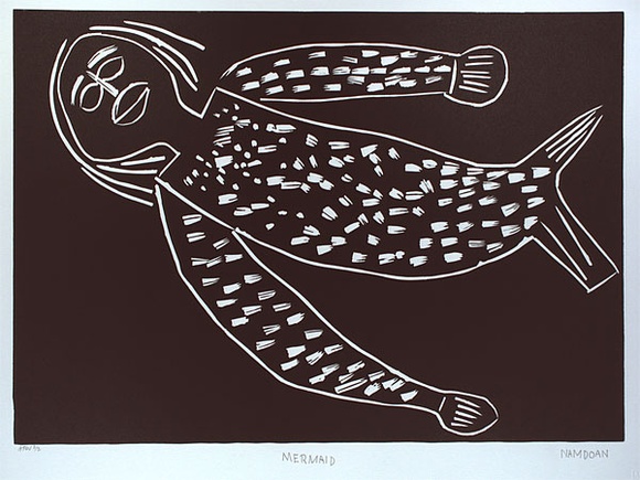 Artist: b'DOAN, Nam' | Title: b'Mermaid' | Date: 2000, February | Technique: b'linocut, printed in black ink, from one block'
