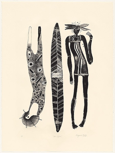 Artist: b'Meeks, Arone Raymond.' | Title: b'Bush figures' | Date: 1988, August | Technique: b'lithograph, printed in black ink, from one stone'