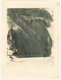 Artist: Maguire, Tim. | Title: Not titled [monoprint of grey expanse and four red brush strokes] | Date: 1982 | Technique: monoprint, printed in colour, from one plate