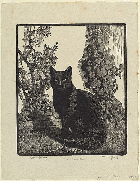 Artist: b'LINDSAY, Lionel' | Title: b'The black cat' | Date: 1922 | Technique: b'wood-engraving, printed in black ink, from one block; touched with brush and black ink' | Copyright: b'Courtesy of the National Library of Australia'