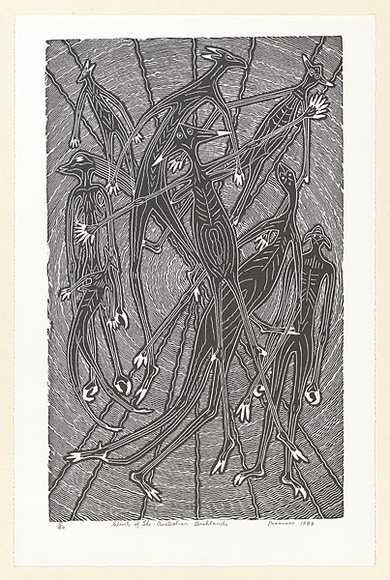 Artist: b'Hayward Pooaraar, Bevan.' | Title: b'Spirits of the Australian bushlands' | Date: 1988 | Technique: b'linocut'
