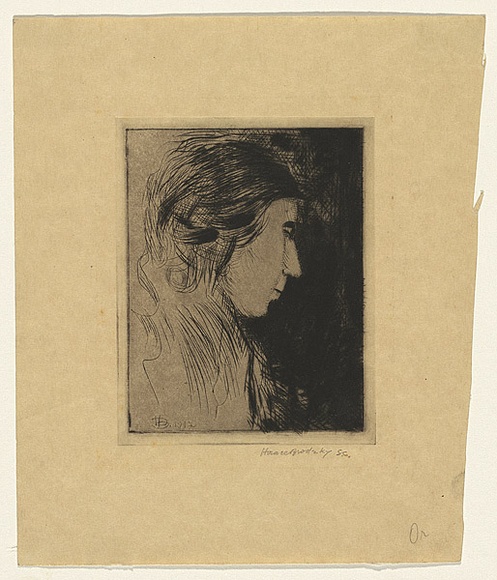 Artist: b'Brodzky, Horace.' | Title: bThe artist's sister, Beatrice. | Date: 1912 | Technique: b'drypoint, printed in black ink with plate-tone, from one plate'