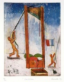 Artist: b'Fransella, Graham.' | Title: b'Guillotine.' | Date: 1984 | Technique: b'etching, aquatint and roulette printed in colour' | Copyright: b'Courtesy of the artist'