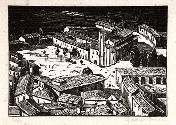 Artist: b'Owen, Gladys.' | Title: b'Gubbio in Umbria' | Date: c.1928 | Technique: b'wood-engraving, printed in black ink, from one block' | Copyright: b'\xc2\xa9 Estate of David Moore'