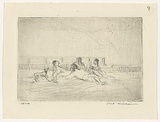 Artist: b'WILLIAMS, Fred' | Title: b'Picture framers picnic' | Date: 1954-66 | Technique: b'drypoint, etching, printed in black ink, from one zinc plate' | Copyright: b'\xc2\xa9 Fred Williams Estate'