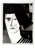 Artist: b'BALDESSIN, George' | Title: b'(Head of a young woman in front of a grid).' | Date: 1967 | Technique: b'etching and aquatint, printed in black ink, from one plate'